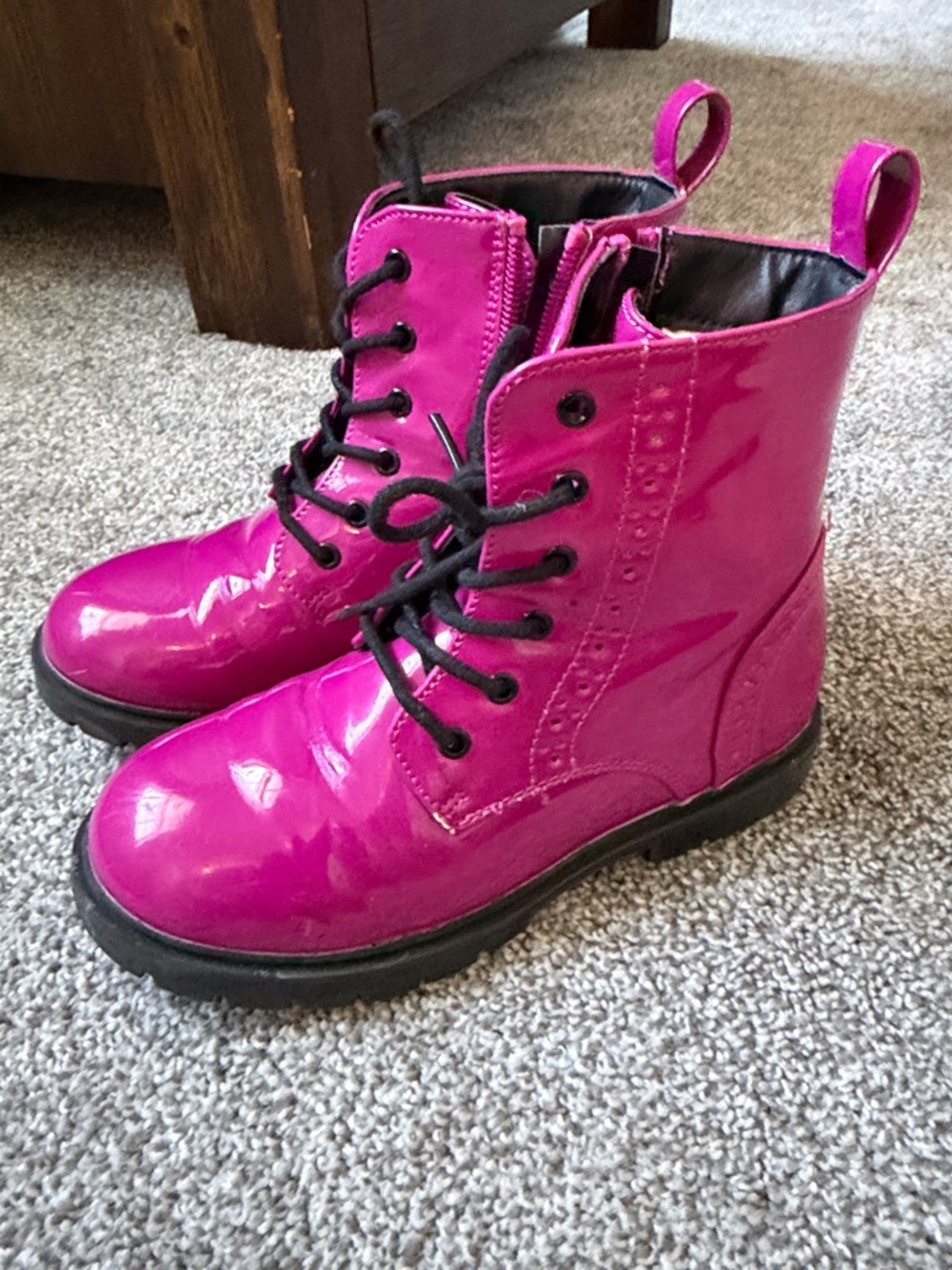 Hot Pink Patent Lace-Up Combat Boots